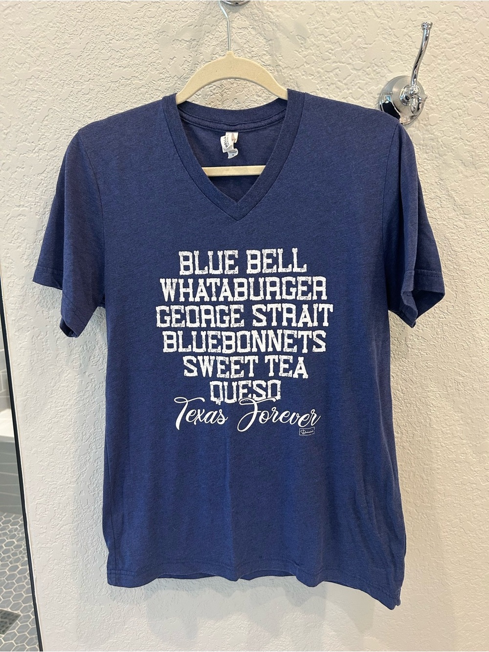 Texas girl Navy V-Neck Tee - blue bell, whataburger, sweet tea